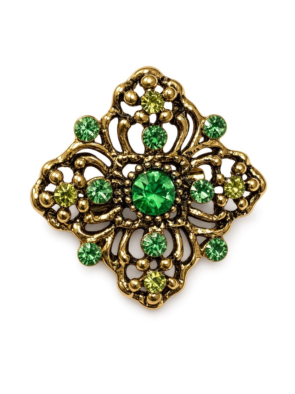 Vintage style green rhinestones brooch